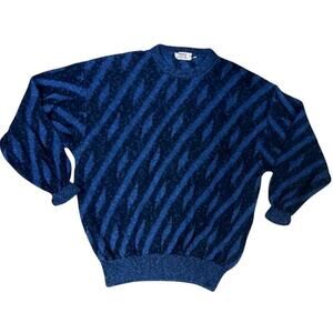 VTG Franco Ziche Italy Blue /Black Cotton Sweater Tundra Coogi Style 80s 90s XL